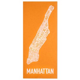 Ork Posters Manhattan Neighborhoods Map Art Screen Print, Orange & White, 13" x 30"