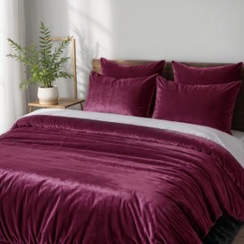 Cozyor Cuddly Bed Linen, Extra Thick and Soft Plush, Robust Zip Duvet Cover 135 x 200 cm, Pillowcase 40 x 80 cm, 2-Piece, Bordeaux Berry