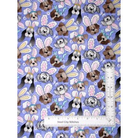 Fabric Traditions Easter Puppy Dog Fabric Dogs Bunny Ears Violet Cotton Fabric Traditions Yard