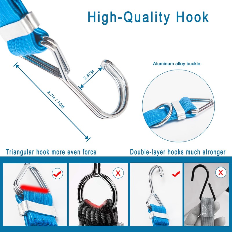 Bungee Cords with Hooks 4 Pack, Elastic Rope Bungee Straps