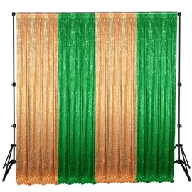 4 Panels Green Gold Sequin Backdrop Curtain 2 ft x 8 ft Glitter Background Sparkle Photography for Party Congrats Grad Graduation Party Decorations, Birthday, Wedding