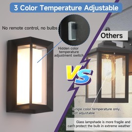 FUPE Exterior Wall Lights LED Beads 2060LM Carriage Lights Fixtures Wall Mount Matte Black Outdoor Garage Lights CCT 3 Color Aluminum Shade Modern IP65 Waterproof for House Porch Walkway Coach