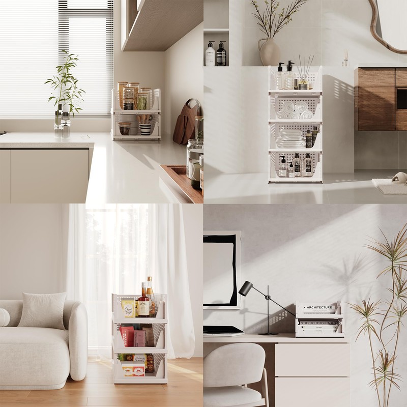 Pinkpum Stackable Plastic Storage Basket-Foldable Closet Organizers and Storage Bins