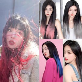 HAPVITAL Hair Extensions Hair Extension Pins Easy Application One Touch Clip-on Hair Point Wig Long Straight Costume Daily Super Natural Manga With Side Bangs (Powdery)