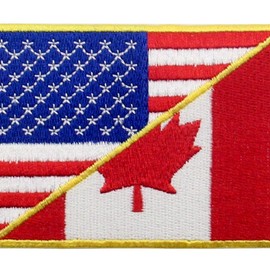 USA American United State Canada Flag Patch Embroidered Applique Iron On Sew On Emblem, Red & Black