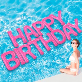 Shappy 20'' Happy Birthday Pool Large Floating Letter Balloons with Adhesive Dots Inflatable Pool Decorations for Summer Birthday Party(Pure Pink)
