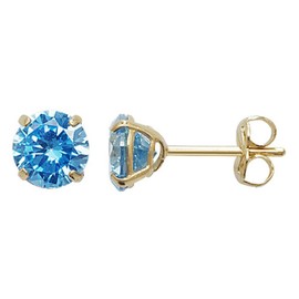 5MM Round Cut Birthstone Stud Earrings - BLUE TOPAZ - 9ct Gold