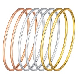 Castillna Stainless Steel Thin Round Silver/Gold/Pink Gold Tri-Color Bangle Bracelets for Women Christmas Birthday Gifts, 8.4 inches