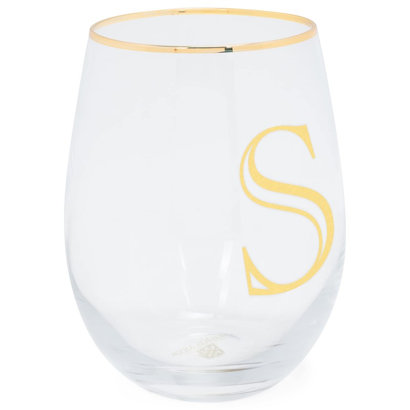 Mary Square Monogrammed S Gold Foil 16 ounce Glass Stemless
