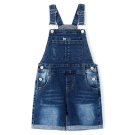 KIDSCOOL SPACE Girls Shorts,Little Girls Stretchy Denim Slim Summer Shortalls,Deep Blue,6-7 Years