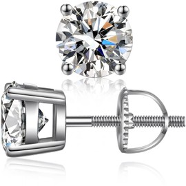 Diamond Studs Screw Back Cubic Zirconia Earrings Sterling Silver Screw Back Cubic Zirconia Stud Earrings 7mm Sterling Silver Diamond Earrings Screw Back CZ Earrings Studs CZ Stud Earrings for Women