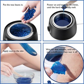 Wachswärmer Wachs Haarentfernung Waxing Kit mit 4X100g Wachsperlen,Schmerzloses Wachserhitzer Haarentfernung Set für Augenbraue Gesicht Achsel Bikini Bein zu Hause