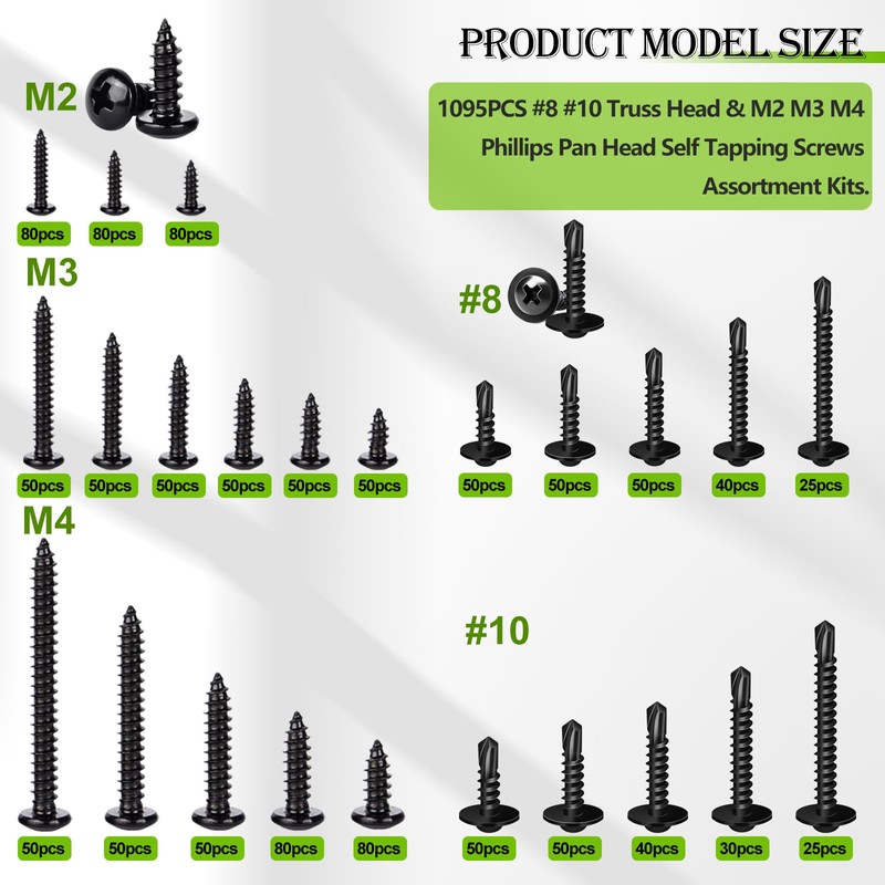 mxuteuk 1095PCS Self Tapping Screws Assortment Kits, #8#10 410 Stainless