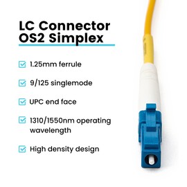 trueCABLE LC to LC OS2 Fiber Patch Cable, 5m (16.40ft), UPC Polish, 200GB Singlemode (SM) Simplex 9/125um, Riser Rated (OFNR) UL Listed, 5 Pack, Yellow