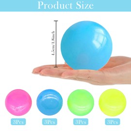12 Pcs Glorbs Balls, Sticky Ceiling Balls, Glow Balls Glow in The Dark Luminous Fluorescent Stress Wall Balls, Jumping Fidget Toy for Kids and Adults, Anxiety Relief (Mult,4.5cm)