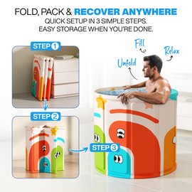 Zennest Foldable Portable Bathtub for Adults – 2-in-1 Hot & Cold Plunge, 90-Gal Large Capacity, Easy Setup, Space-Saving Design, 5-Layer Insulated Ice Bath Tub for Recovery, Indoor/Outdoor