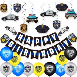 Sumind 32 Pieces Police Party Decorations Set Police Academy Graduation Party Swirls Set Including 20 Latex Balloons 2 Banners 10 Hanging Swirls Birthday Decorations