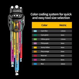GRENPRO Allen Wrenches Sets, Hex Key Set, Allan Wrench Sets Metric And Standard, Bike Wrench Tools Organizer With Color Coded, 9pcs Long Alen Alan Keys sets, Large Mini Small Ball End Allen Wrench Set