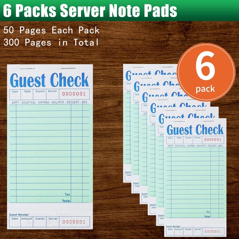 Guest Check Books 6 Pack, Guest Checks for Servers, Server