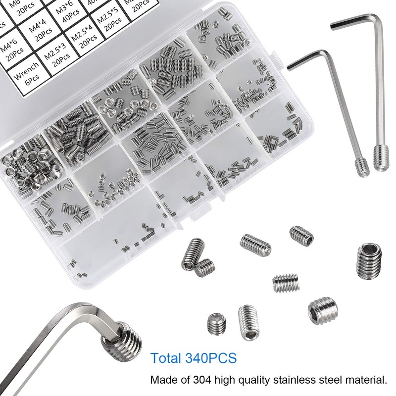 HanTof 340Pcs M2.5, M3, M4, M5, M6, M8 Metric Hex