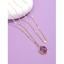 CrystalTears Amethyst Crystal Necklace for Women Gold Teardrop Healing Crystal Pendant Necklace Double Layered Heart Necklace Jewellry Gifts for Women Mum Girlfriend Birthday Mother’s Day Christmas