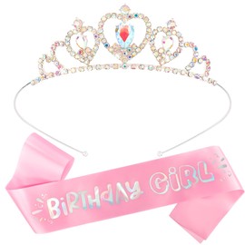 Chanaco Birthday Sash and Crown, Birthday Headband for Women, Happy Birthday Tiara and Sashes Set, Birthday Headwear for Party Favor, Birthday Hat Decoration Hair Accessories