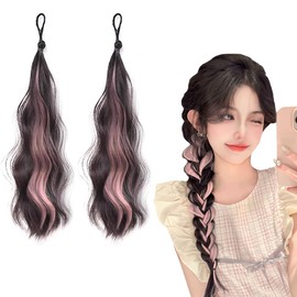 ZHICHUANGW Children's Hair Extension, Pink, Color Extension, One-Touch Extension, Easy to Wear, Natural, Daily Use, Long, 19.7 inches (50 cm), Set of 2, For Parties, Stage, Hair Accessories