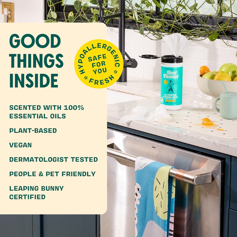 Aunt Fannie's Natural Cleaning Vinegar Wipes, Multipurpose Surface Cleaner, Bright