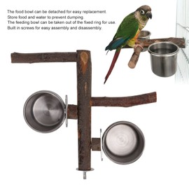 Bird Feeding Bowl 33 cm Parrots Wooden Stand and Stainless Steel Bowl Feeder for Small Medium Budgies Parakeet Cockatiel