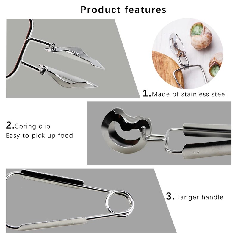 DOERDO 6PCS Stainless Steel Escargot Snail Tongs with Forks, Kitchen