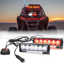 FOXCID 2 X 6 LED 9 Modes Traffic Advisor Emergency Warning Vehicle Strobe Lights for Interior Roof/Dash/Windshield/Grille/Deck Universal Waterproof (White/Red)