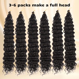Orientfashion 30 Inch Human Braiding Hair for Boho Braids, Deep Wave Bulk Knotless Braids Curly Bohemian Water Wave Braiding(#1b, (3 No Weft Bundles/Pack))