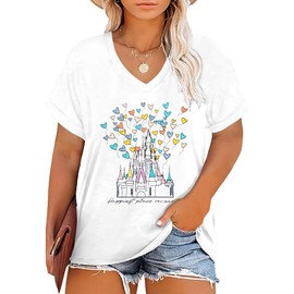 Plus Size Magic Kingdom Shirts for Women Castle Graphic T Shirt Cute Holiday Shirt Princess Tee Funny Vacation Tops