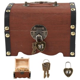 Vintage Wooden Treasure Chest Money Box Children's Treasure Chest Wooden with Lock Pirate Treasure Chest Wooden Box Retro Treasure Chest for Storage and Decoration for Children's Birthday Treasure Hunt Christmas