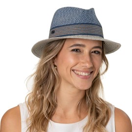 Lipodo Cardello Traveller Straw Hat - Natural Coloured Hat (54-61 cm) - Men's Hat with Pattern - Made in Italy - Lightweight and Breathable - Spring/Summer, grey-blue