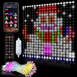 Animated Christmas Decorations Smart Curtain String Lights Remote APP Control 6.6 x 6.6Ft 400LED RGB Color Changing Waterproof DIY Hanging Twinkle Fairy Light Pattern & Text Programmable Music Sync