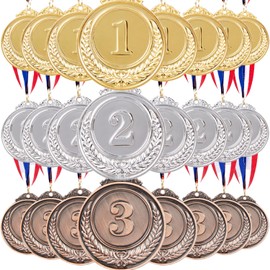 Plus Award Medals 24 PCS - LINKPEACE Gold Silver Bronze Medals with Neck Ribbon, Steel Metal for Party Favor Decorations and Sports Awards (Diameter 2.56in) (24 Pcs Gold Silver Bronze)