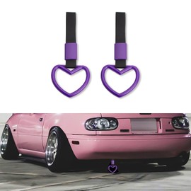 Xotic Tech 2 Pieces JDM Heart Shaped Tsurikawa Subway Train Bus Handle Straps Drift Charm Rear Bumper Warning Loops Ring for Cars, SUV Interior Exterior Decoration (Purple)