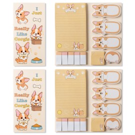 Xqumoi 2 Pack I Just Really Like Corgis Sticky Notes Set - Cute Cartoon Corgis Self-Stick Notes Pads Animal Divider Tabs Bundle Writing Memo Pads Page Marker Back to School Office Supplies Small Gift