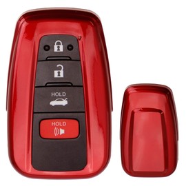 iJDMTOY Glossy Metallic Red Exact Fit Key Fob Shell Cover Compatible With 2017/2018-up Toyota Camry Prius Prime Mirai C-HR, etc w/Push Start Engine Feature