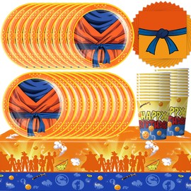 61Pcs Cartoon Birthday Party Tableware Set, Ball Party Decorations, Yellow Dragon Party Tableware Supplies, Kids Party Tableware Includes Plates Cups Napkins Tablecloths (20 People)
