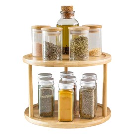 Bamboo Lazy Susan Organizer, 2-Tier Kitchen Rotating Spice Rack for Cabinet Pantry Table Organization, Turntable Organizer Shelf for Kitchen Countertop and Cabinet (2-Tier Rotating Rack)