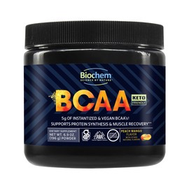 Biochem Biochem BCAA Powder Peach Mango 5g ?C 30 Servings | Vegan, Gluten Free, Keto, Instantized 2:1:1 BCAA Supplement for Muscle Recovery, Protein Synthesis & Hydration | Electrolyte Amino Acid Powder