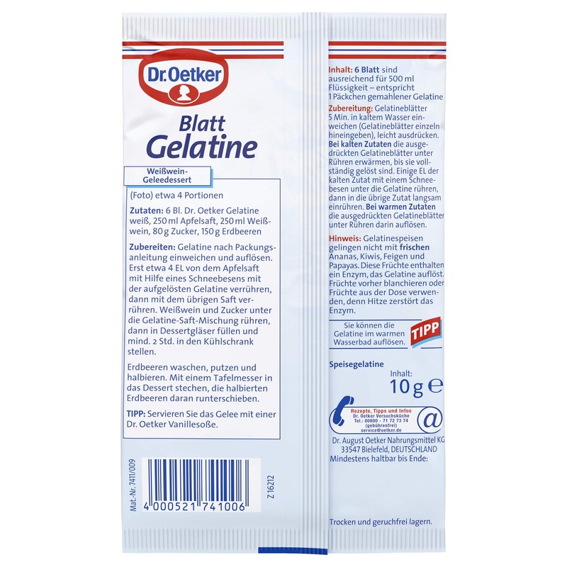 Dr. Oetker Blatt Gelatine Weiss