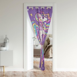 jejeloiu Unicorn Door Curtain for Doorway Privacy 42"x80" Unicorn Glitter Closet Door Cover Curtain Living Room Girls Cute Unicorn Room Divider Curtain Cover Rainbow (No Glitter)