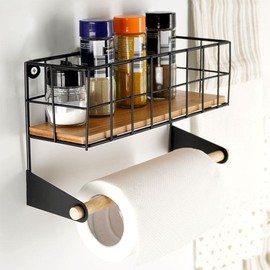 Vilde Wall Shelf Kitchen Metal with Kitchen Roll Holder Wall Roll Holder Kitchen Roll Bar Black