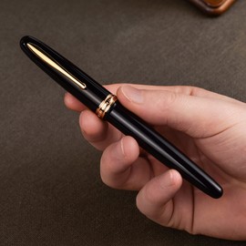Hongdian 1841 Fountain Pen Extra Fine Nib Black Resin Classic Writing Instrument with Metal Case