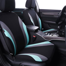 CAR PASS Line Rider Sporty Cloth 11PCS Universal Fit Car Seat Cover -100% Breathable with 5mm Composite Sponge Inside,Airbag Compatible,3zipper Bench(Full Set, Black and Mint)