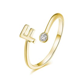 VCCKNB JEWELRY Initial Ring for Women Girls Gold Letter Ring A-Z Stainless Steel Adjustable Opening Ring Dainty Crystal Cubic Zirconia Jewelry, 14K Gold Plated, 14k Gold Plated