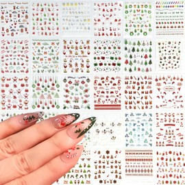 30 Sheets Christmas Nail Art Stickers 3D Self- Adhesive Pegatinas Uñas Snowman Snowflake Nail Decals White Red Christmas Nail Supplies for Women and Girls